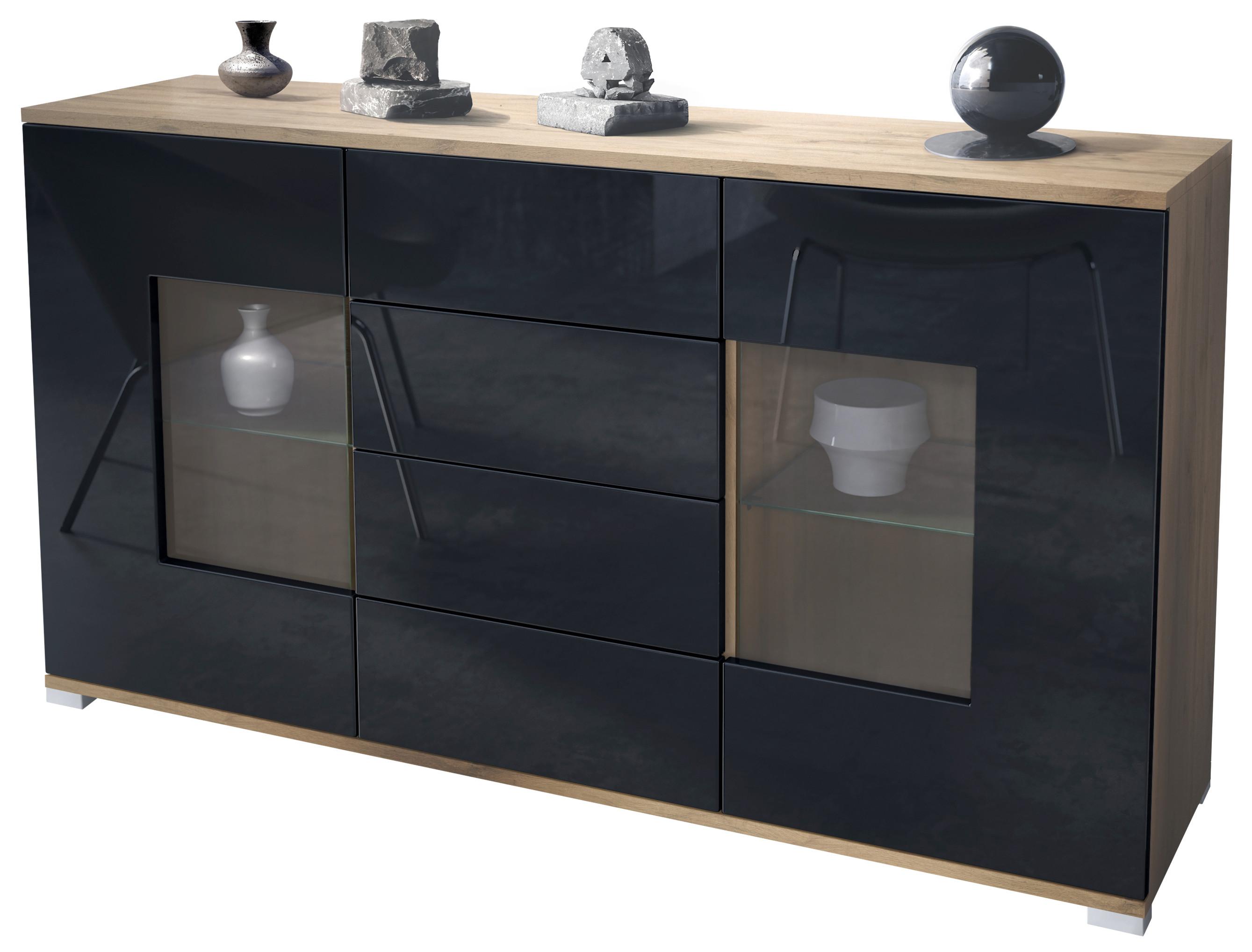 SIDEBOARD Grömitz Schwarz Hochglanz - Schwarz Hochglanz, Holzwerkstoff (138.5/75.5/35cm) - Vladon