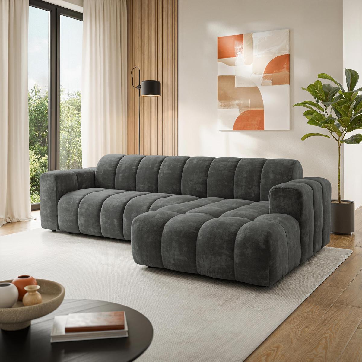 ECKSOFA SETIA LM R-S Grau Chenille - Grau, Holzwerkstoff (304/165cm) - MASSENO