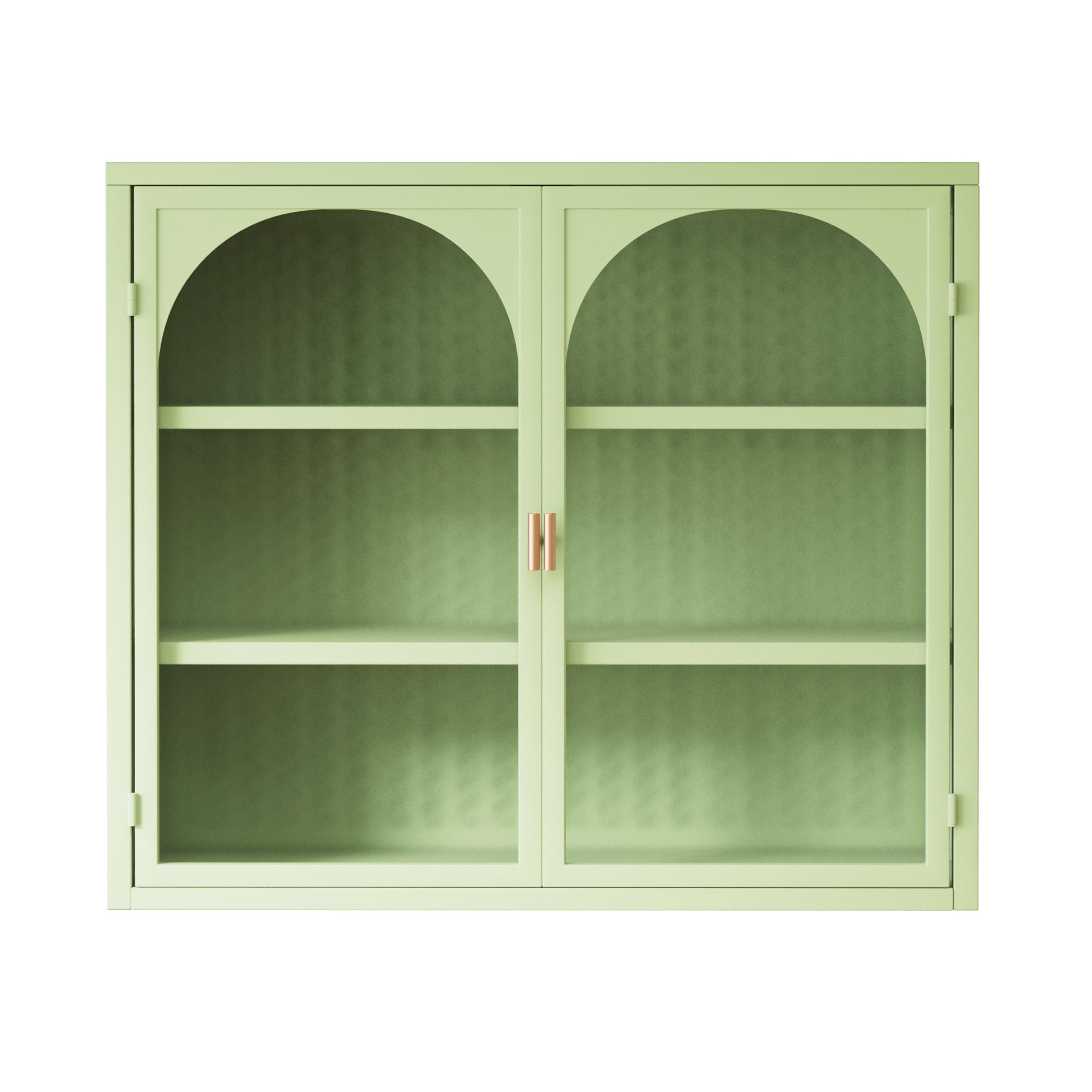 WANDSCHRANK Metall & Glas 2 Türen mit 3 Ebenen & Webmuster Grün 70cm - Grün, Metall (70/60/23cm) - Urban Meuble