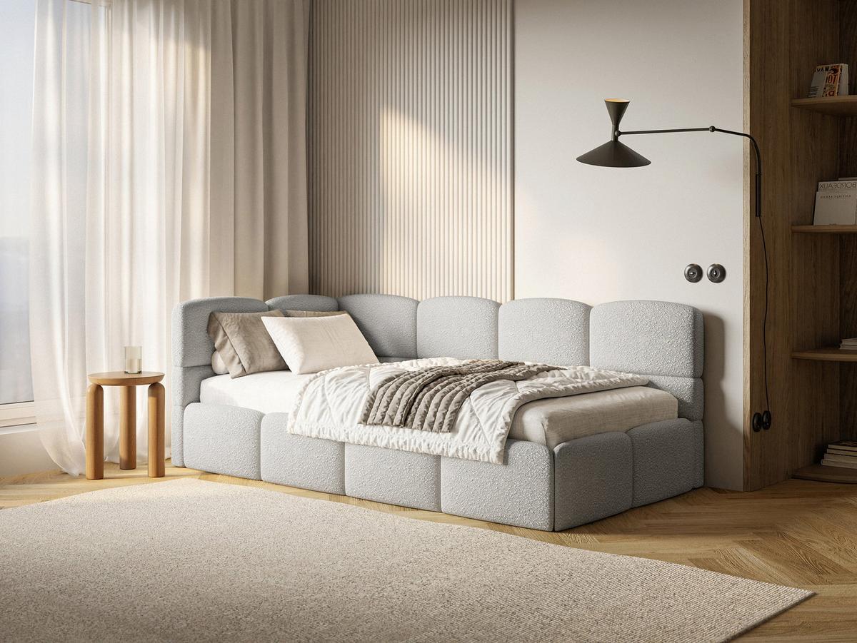 JUGENDBETT Cloudy Hellgrau 120 cm, Bouclé - Hellgrau/Schwarz, Kunststoff/Textil (120/200cm) - Selsey