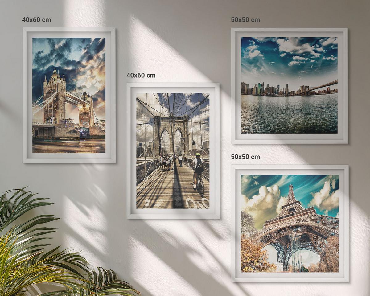 BILDER SET 4er Set - 50x50 cm & 40x60 cm Weißer Rahmen - Turmbrücken in europäischen Städten - Weiß, Kunststoff (50/50cm) - TULUP