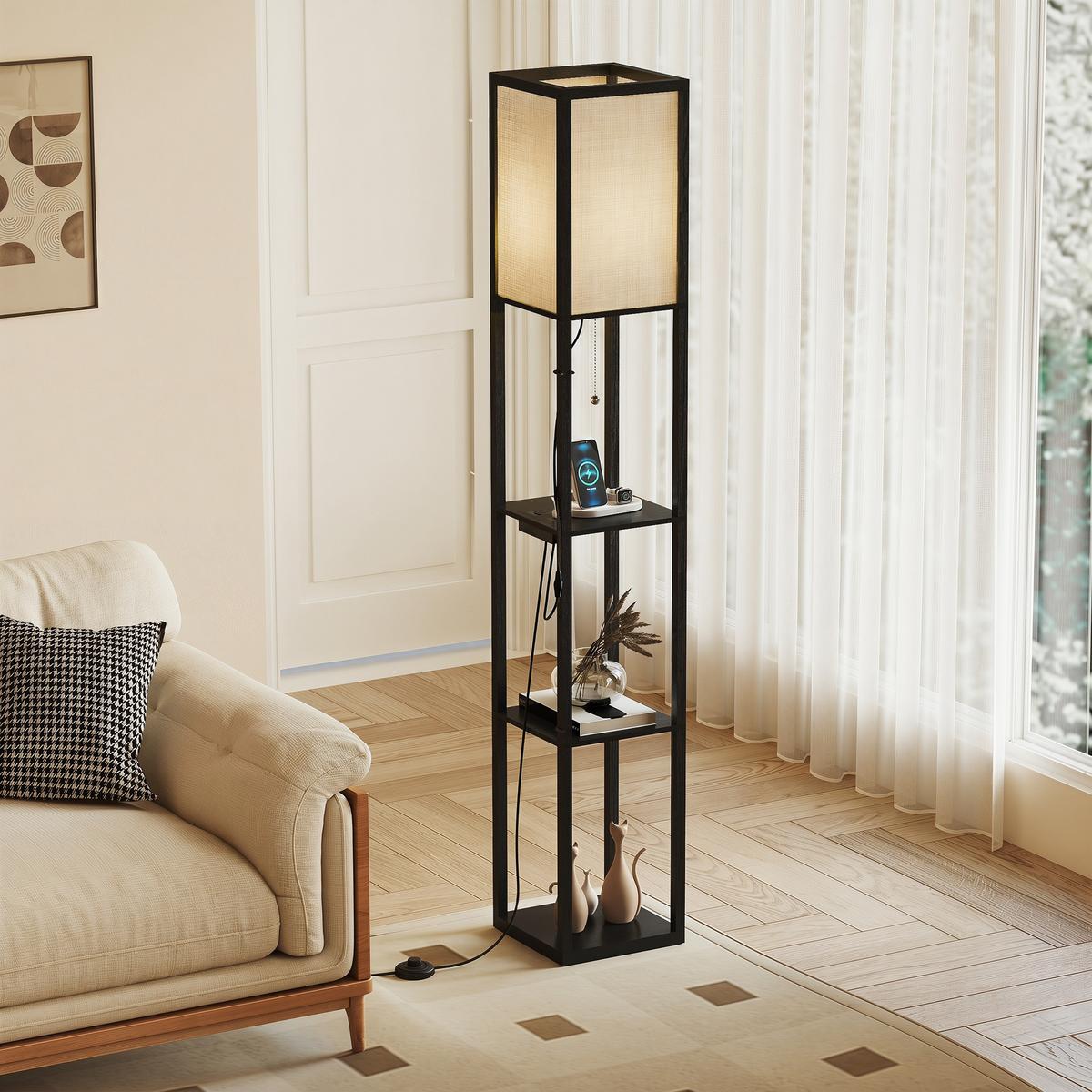 STEHLAMPE Schwarz - Schwarz, Holzwerkstoff (26/26/161cm) - HOMCOM