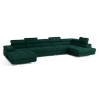 WOHNLANDSCHAFT VELORA R-S Grün Velours-Stoff mit Schlaffunktion - Grün, Holz (419/90/202cm) - MASSENO