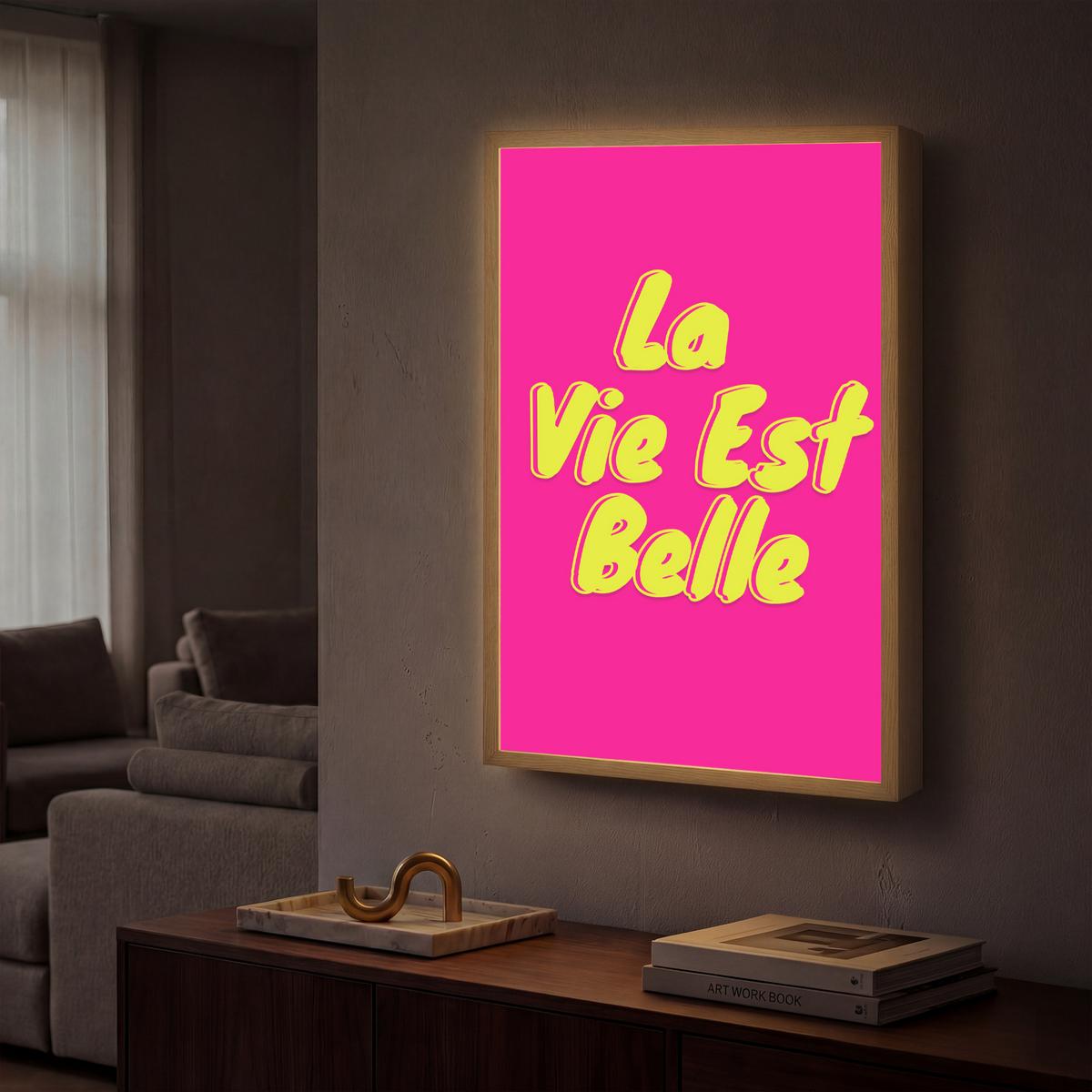 WANDLEUCHTE MIT AKKU Zitat - Retro - Rosa 40x60 cm - Pink, Holzwerkstoff (40/60/8cm) - OnlyWow