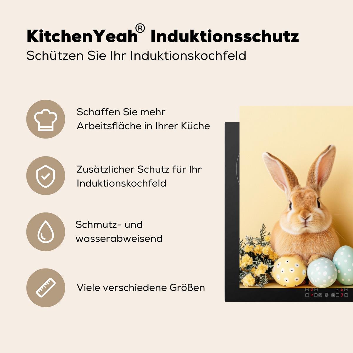 HERDABDECKPLATTE Eier - Kaninchen - Pastellfarbtöne Induktionsmatte 77x51 cm - Hellgelb, Kunststoff (77/51/0.2cm) - MuchoWow