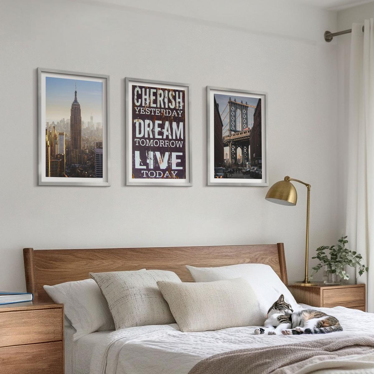 BILDER SET 3er Set - 40x60 cm Silberner Rahmen - Zitat über New Yorker Landschaften - Silberfarben, Kunststoff (40/60cm) - TULUP