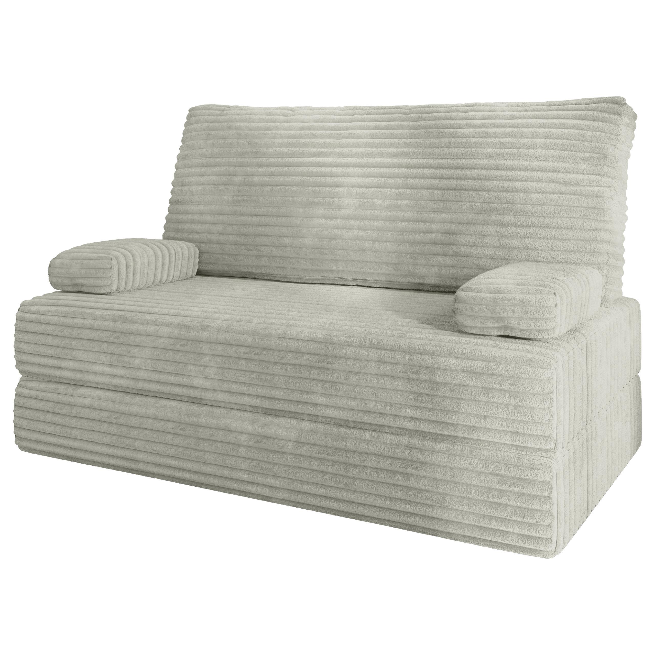 BETTSOFA LADIA aus Schaumstoff Kordstoff Hellgrau Schlaffunktion - Hellgrau, Textil (140/86/60cm) - MASSENO