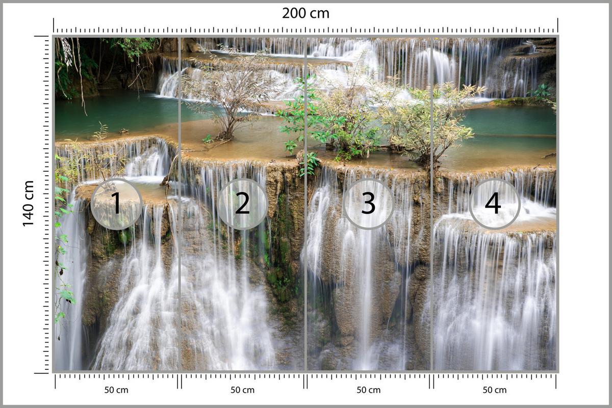 FOTOTAPETE für Wohnzimmer Wasserfall Panorama Pflanzen Natur 200x140 - Blau/Beige, Papier (200/140cm) - Muralo