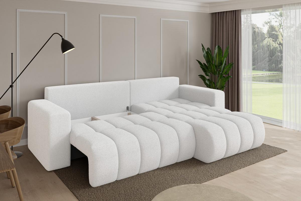 ECKSOFA mit Schlaffunktion Ottomane Rechts MILA-L-v1 277x195x86 Weiß Bouclé - Schwarz/Weiß, Holzwerkstoff/Kunststoff (277/194cm) - ALTDECOR