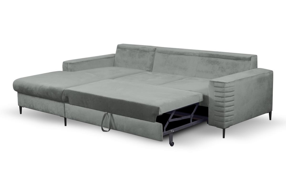 ECKSOFA GRIFO L-S Hellgrau Velours-Stoff mit Schlaffunktion - Hellgrau, Holz (253/165cm) - MASSENO