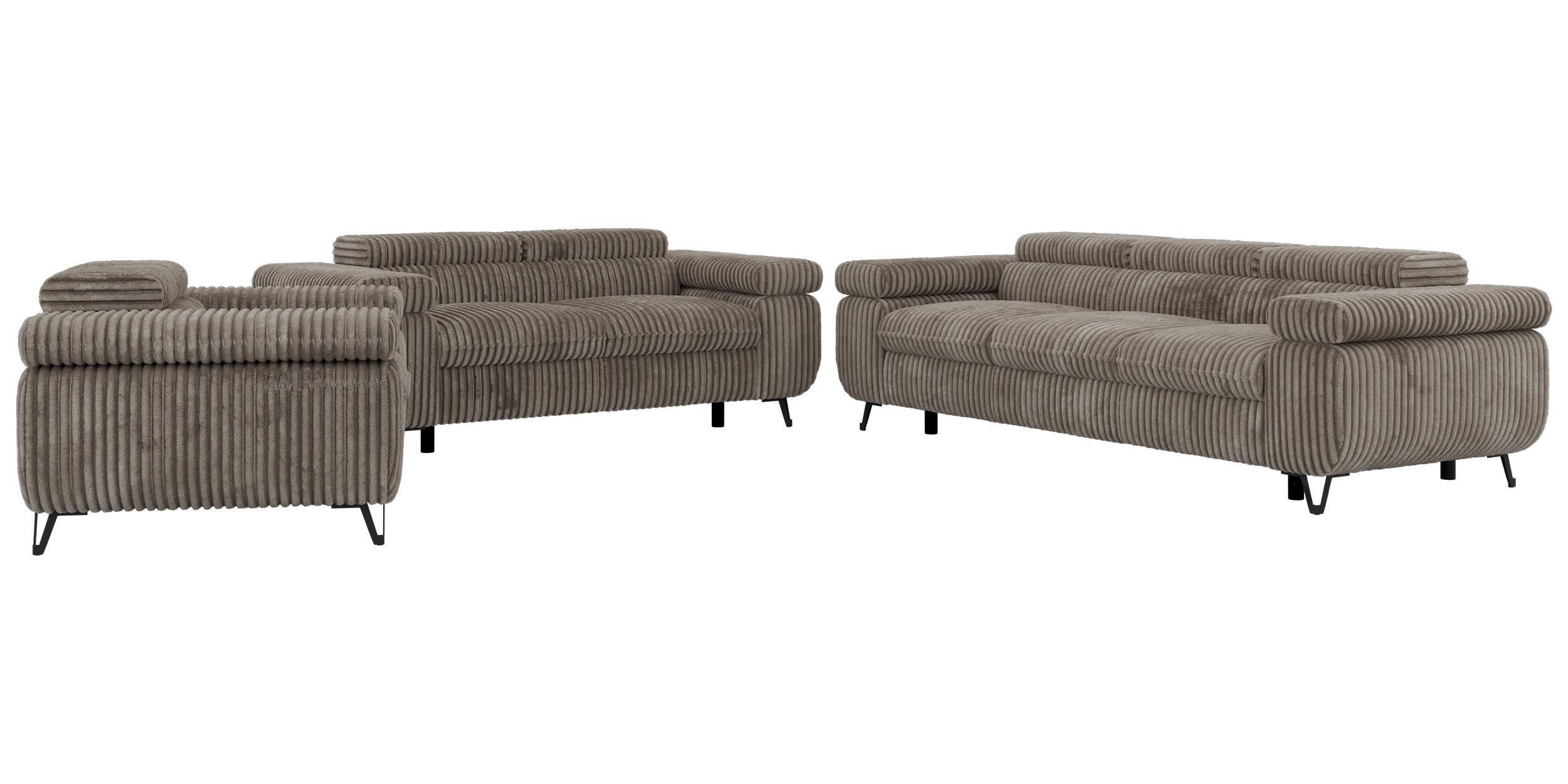 SITZGARNITUR PETER 1+2+3 - Hellbraun Cord - Hellbraun/Schwarz, Textil/Metall (262/76/99cm) - MKS