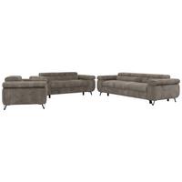 SITZGARNITUR PETER 1+2+3 - Hellbraun Cord - Hellbraun/Schwarz, Textil/Metall (262/76/99cm) - MKS