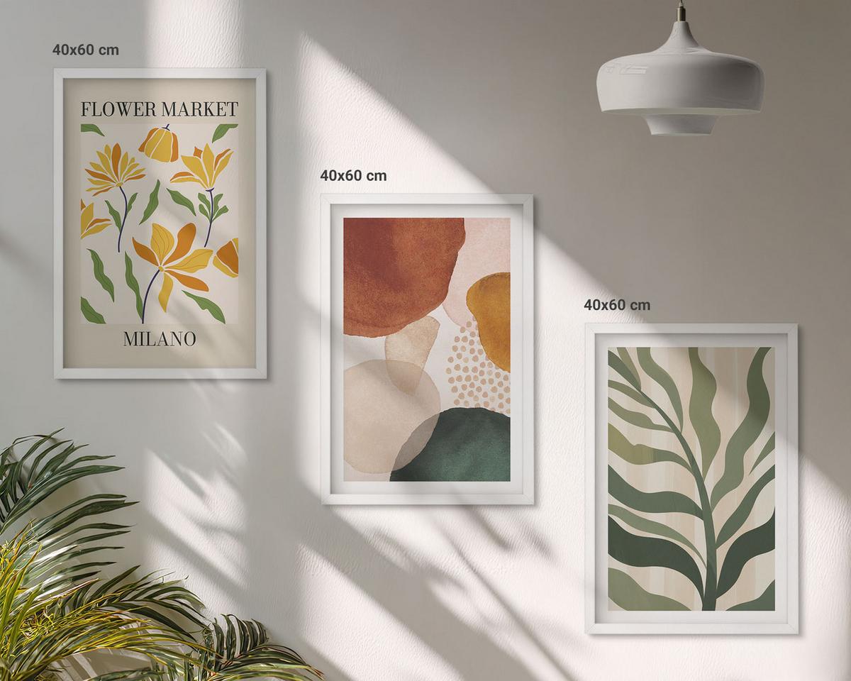 BILDER SET 3er Set - 40x60 cm Weißer Rahmen - Florale abstrakte Formen - Weiß, Kunststoff (40/60cm) - TULUP