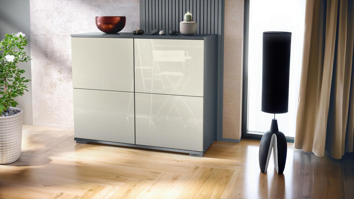 KOMMODE Rova Creme Hochglanz - Creme, Holzwerkstoff (92.5/75.5/35cm) - Vladon