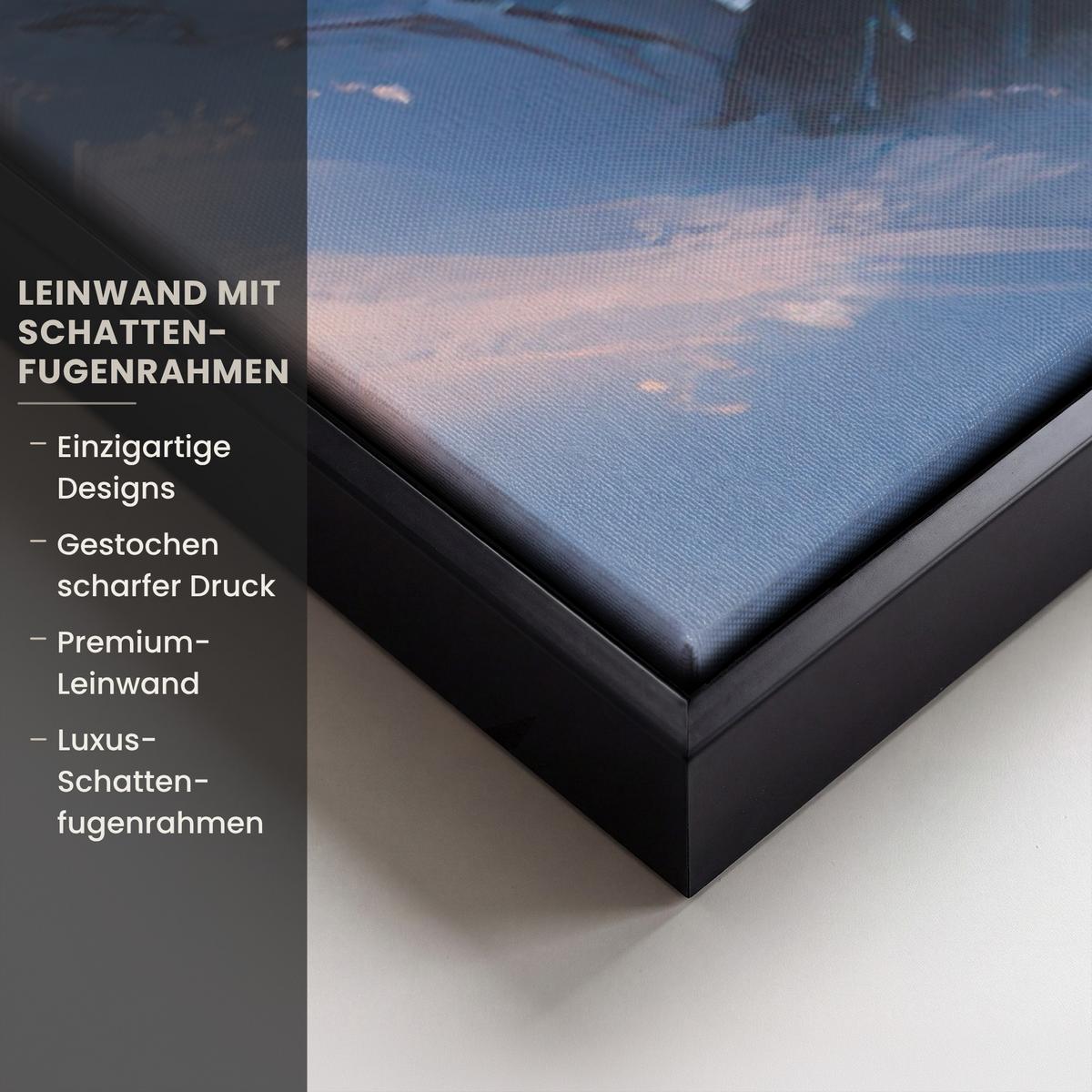 LEINWAND Bilder mit Rahmen - Weihnachtszug - Schnee - Winter - Weihnachten - 150x100 - Dunkelrot, Textil (150/100cm) - MuchoWow
