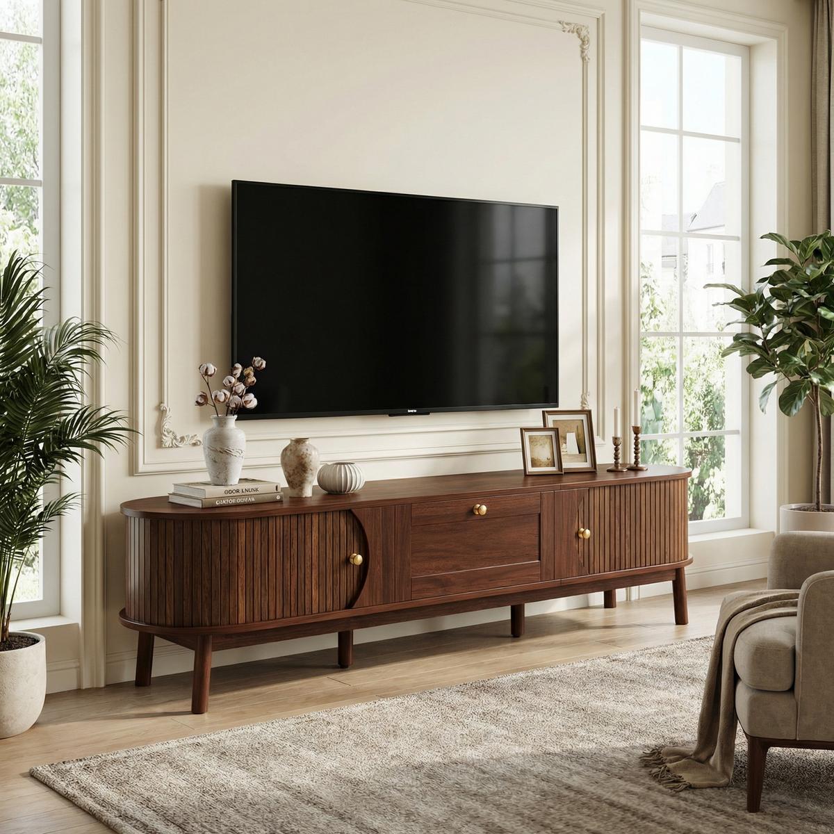 TV-LOWBOARD in Nussbaum-Optik, Fernsehschrank mit Schiebetüren - Weiß, Holzwerkstoff (170/38/40cm) - Urban Meuble