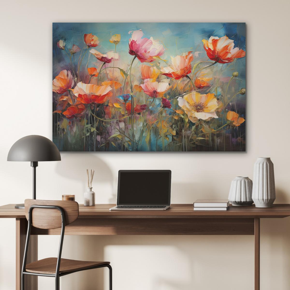 AKUSTIKBILD Blumen - Aquarell - Kunst - Botanisch - Natur Wandbild Wohnzimmer 100x70 cm - Orange, Kunststoff (100/70/0.9cm) - MuchoWow
