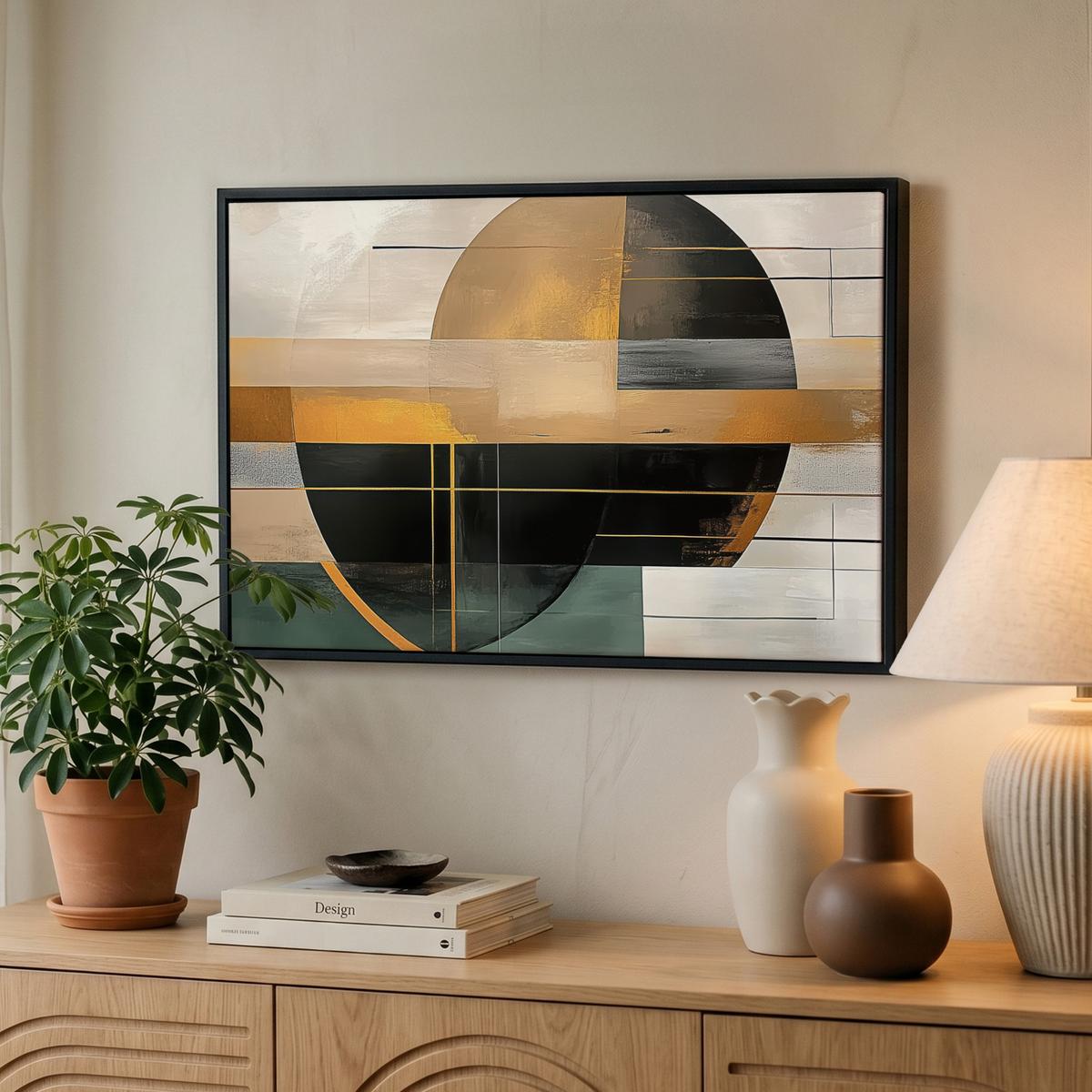 LEINWAND Bilder mit Rahmen - Abstrakt - Gold - Bronze - Grün - Formen - Modern - 60x40 - Multicolor, Textil (60/40cm) - MuchoWow