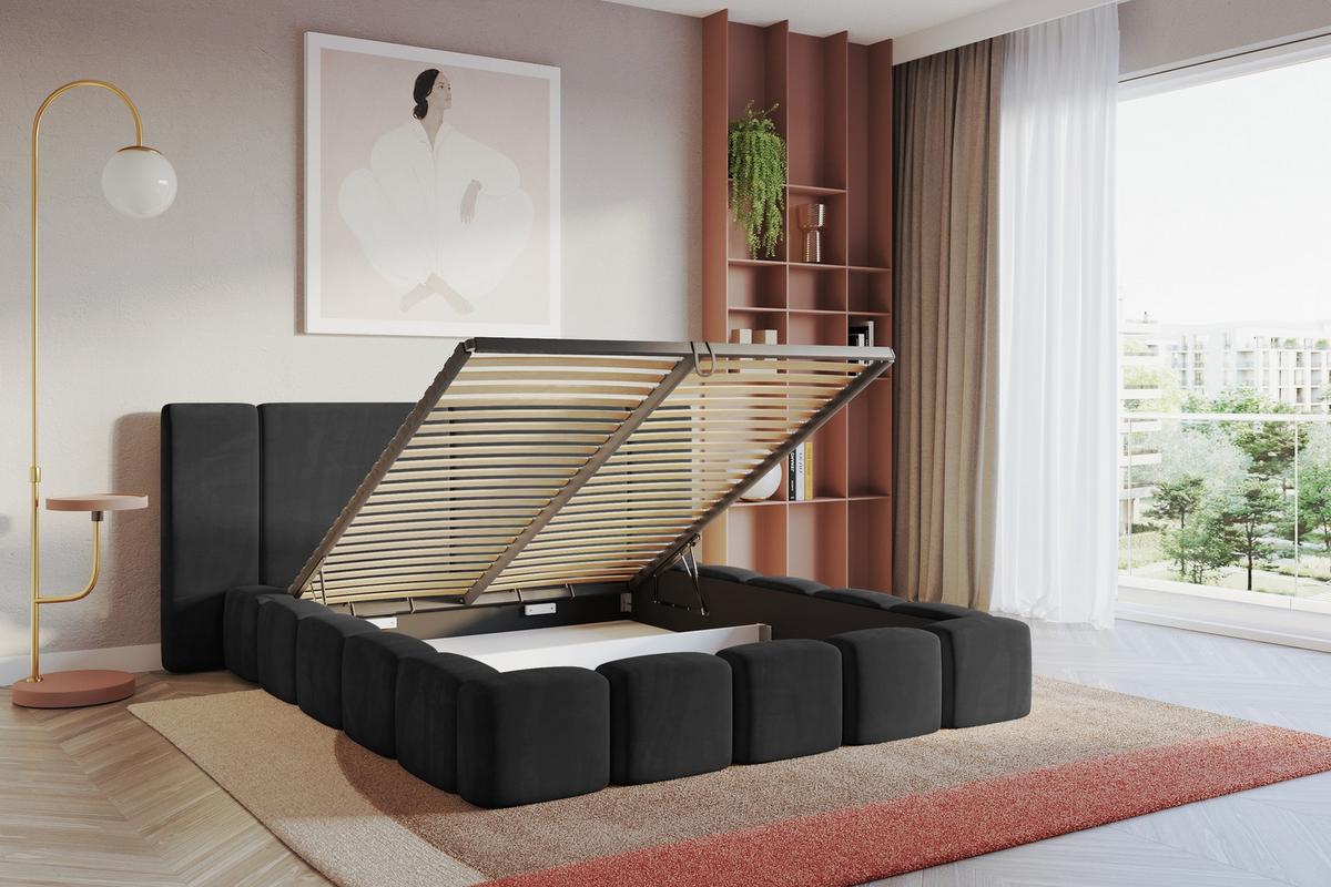 POLSTERBETT mit Bettkasten und Lattenrost, Bett mit Matratze H3/H4 - NILO 120x200 Schwarz - Schwarz, Holzwerkstoff/Textil (120/200cm) - ALTDECOR