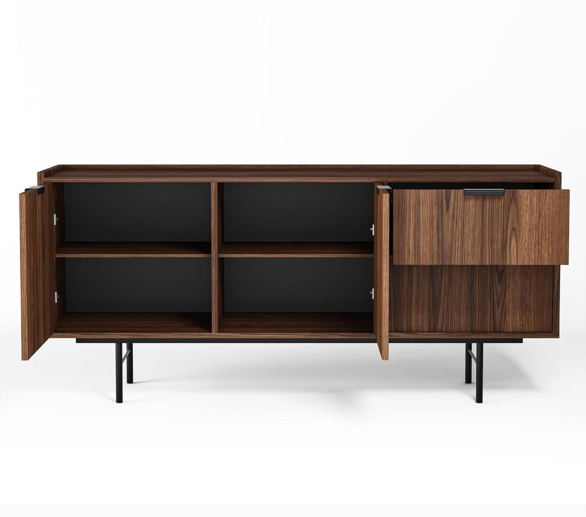 SIDEBOARD Nordiva 2T 2S Warmia Walnut 150/68/40 cm – Metallgestell - Walnussfarben/Schwarz, Holzwerkstoff/Metall (150/68/40cm) - AX Living
