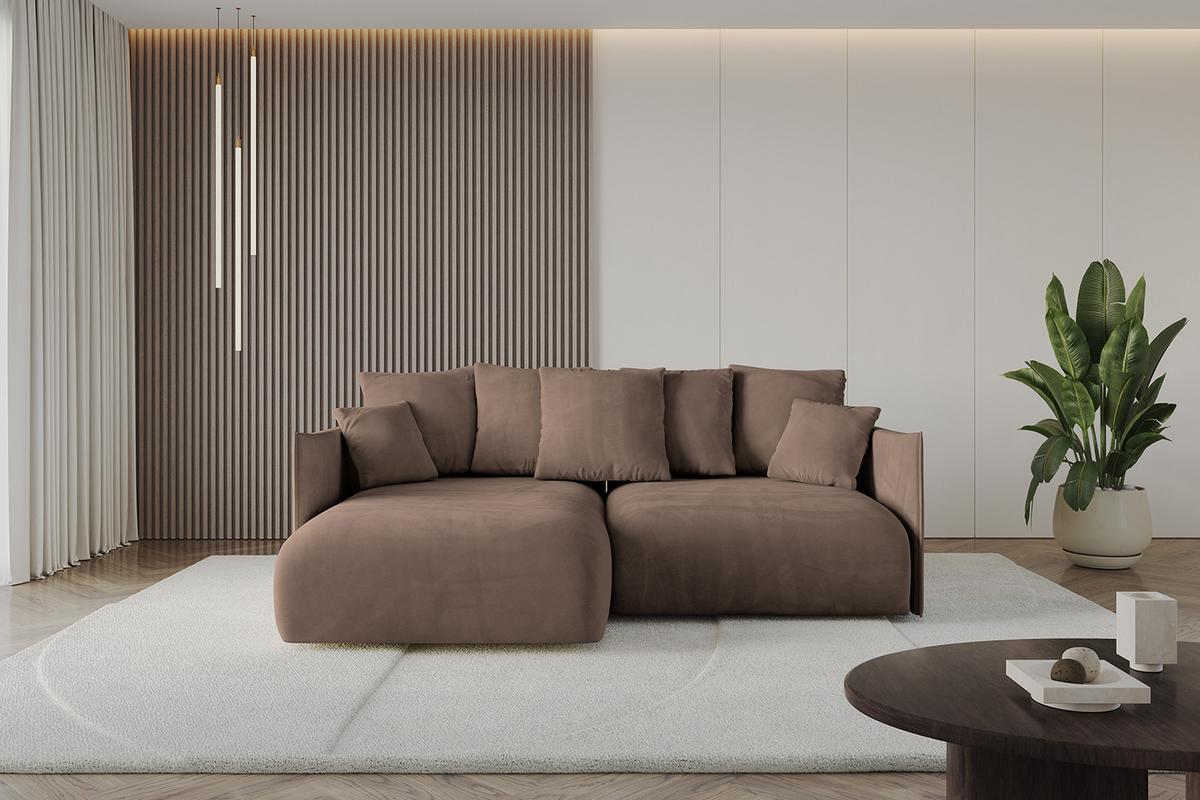 ECKSOFA Ottomane links ONESK-L 216x177x72 Braun Velours - Braun, Holzwerkstoff/Kunststoff (216/177cm) - ALTDECOR