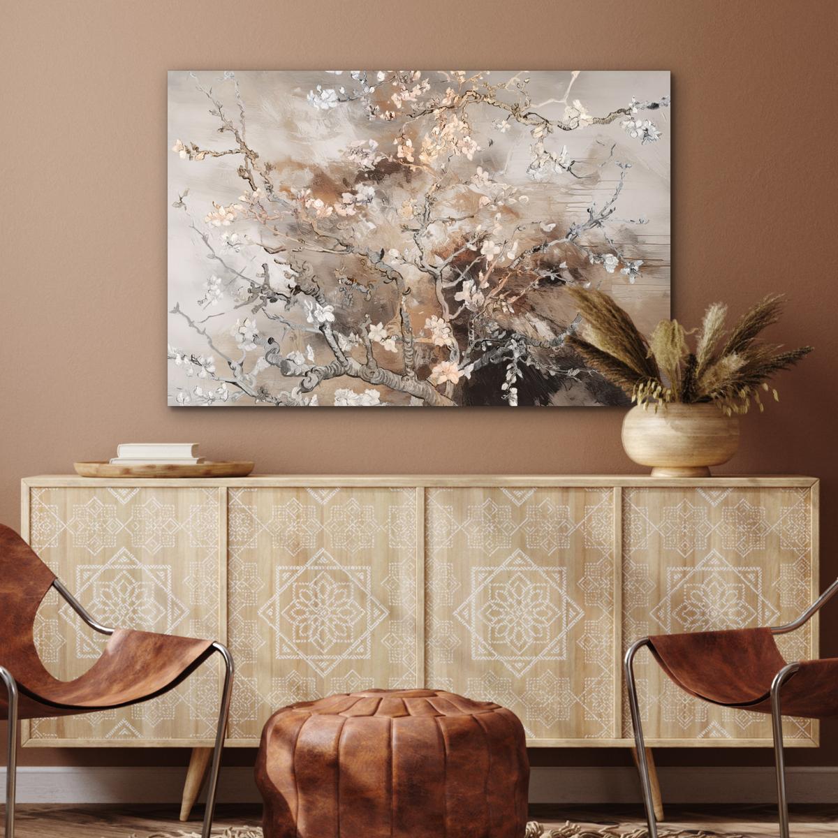 METALLBILD Mandelblüte - Kunst - Van Gogh - Beige - Abstrakt Deko Groß 120x80 cm - Braun, Metall (120/80cm) - MuchoWow