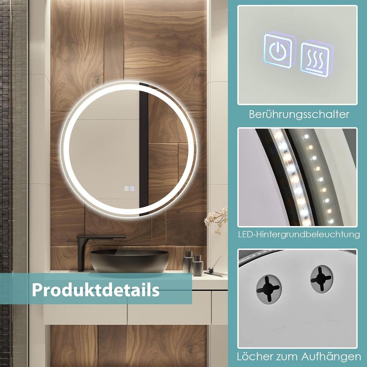 LED-SPIEGEL dimmbar Silber - Silberfarben, Glas (60/60/4cm) - COSTWAY