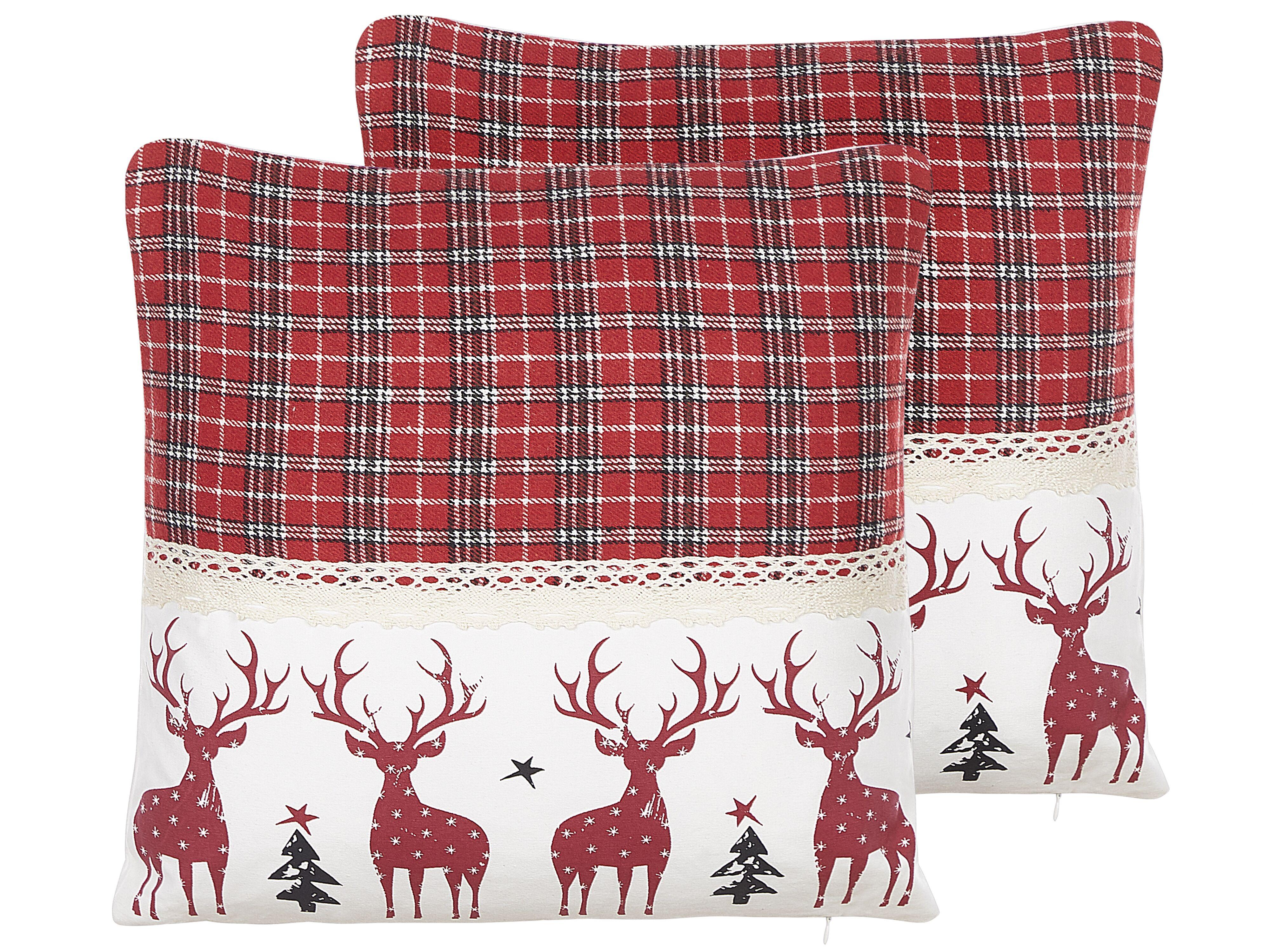 DEKOKISSEN 2er-Set Rot 45/45 cm Robbie - Rot, Naturmaterialien/Textil (45/45cm) - Beliani