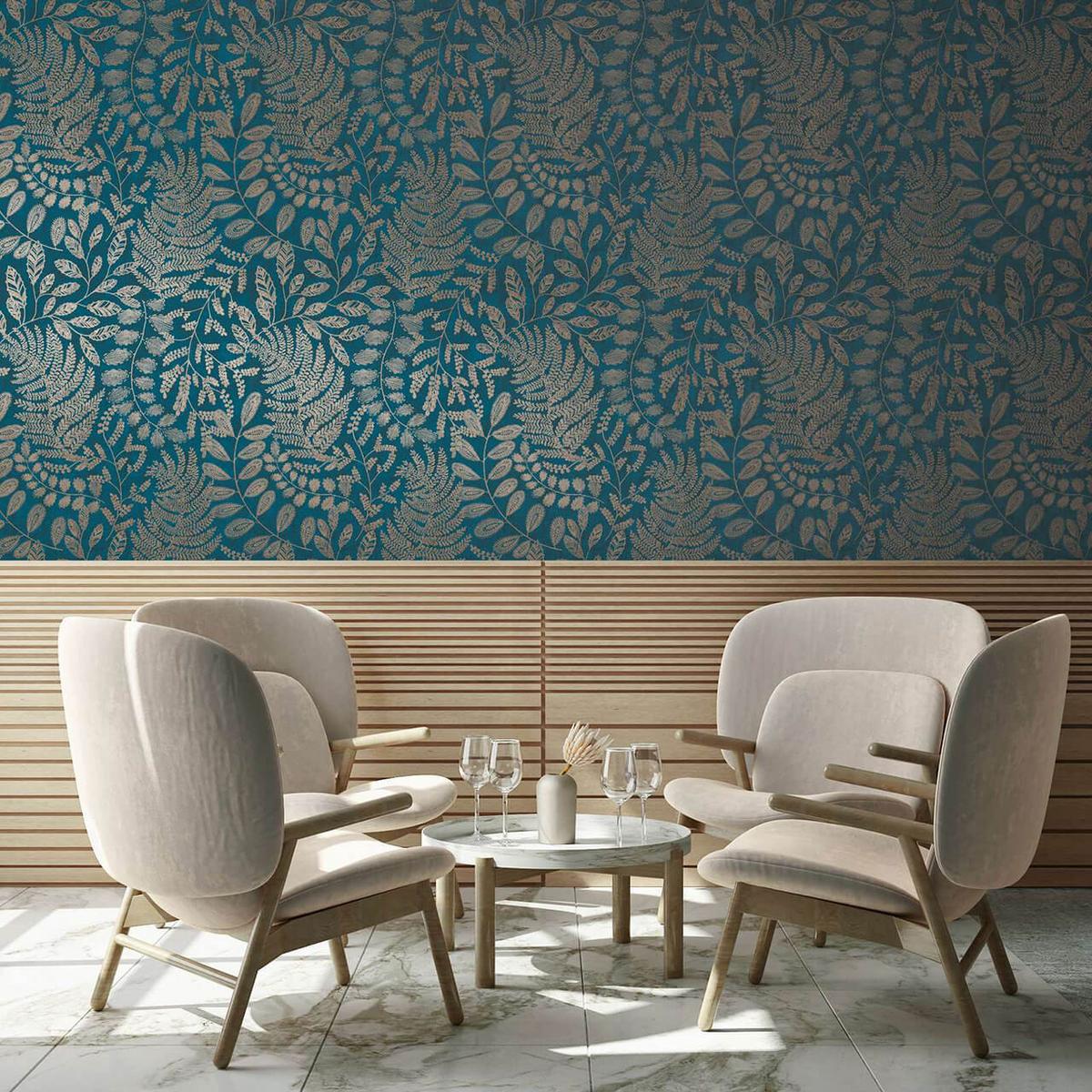 VLIESTAPETE Blau 53/1005 cm - Goldfarben, Textil (53/1cm) - KUNSTLOFT