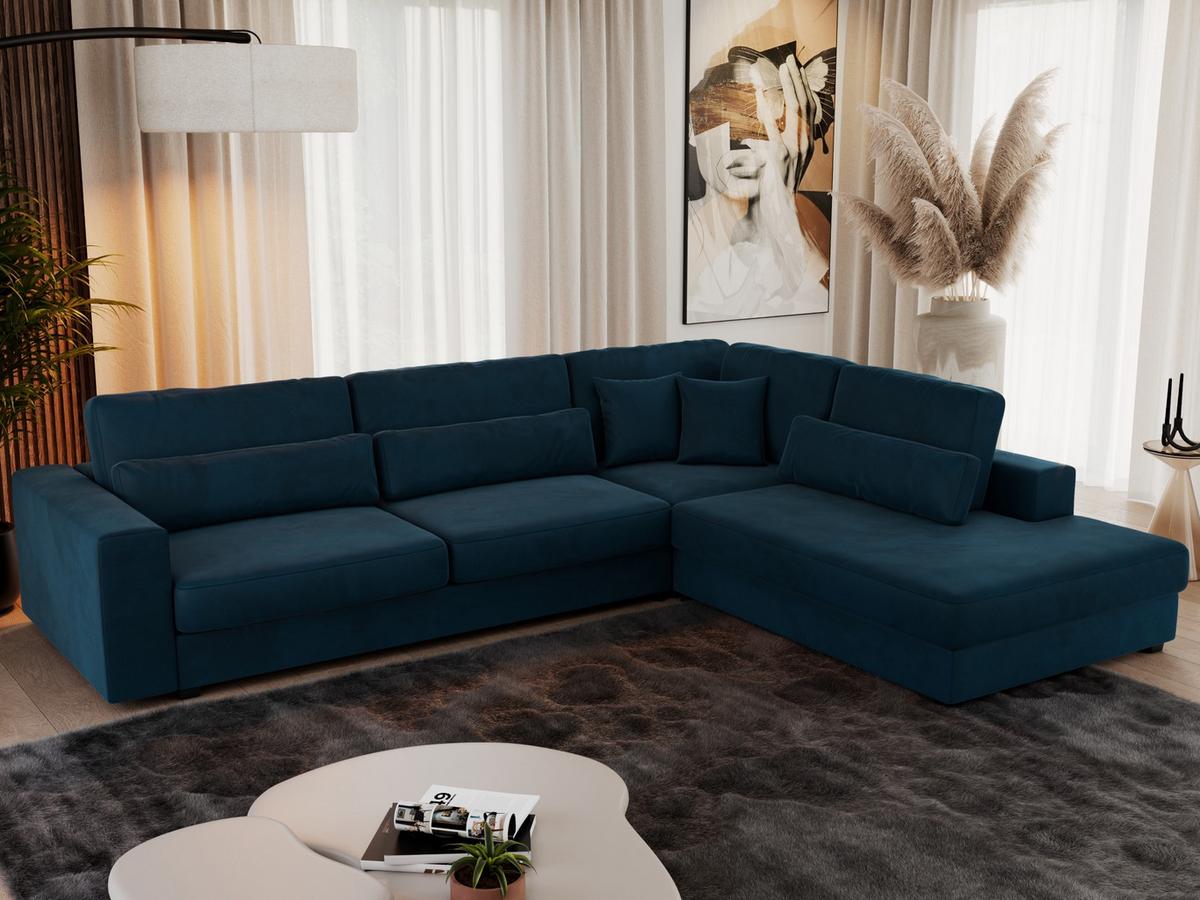 ECKSOFA Savona Dunkelblau Velvet - rechts - Schwarz/Dunkelblau, Kunststoff/Textil (249/316cm) - MKS