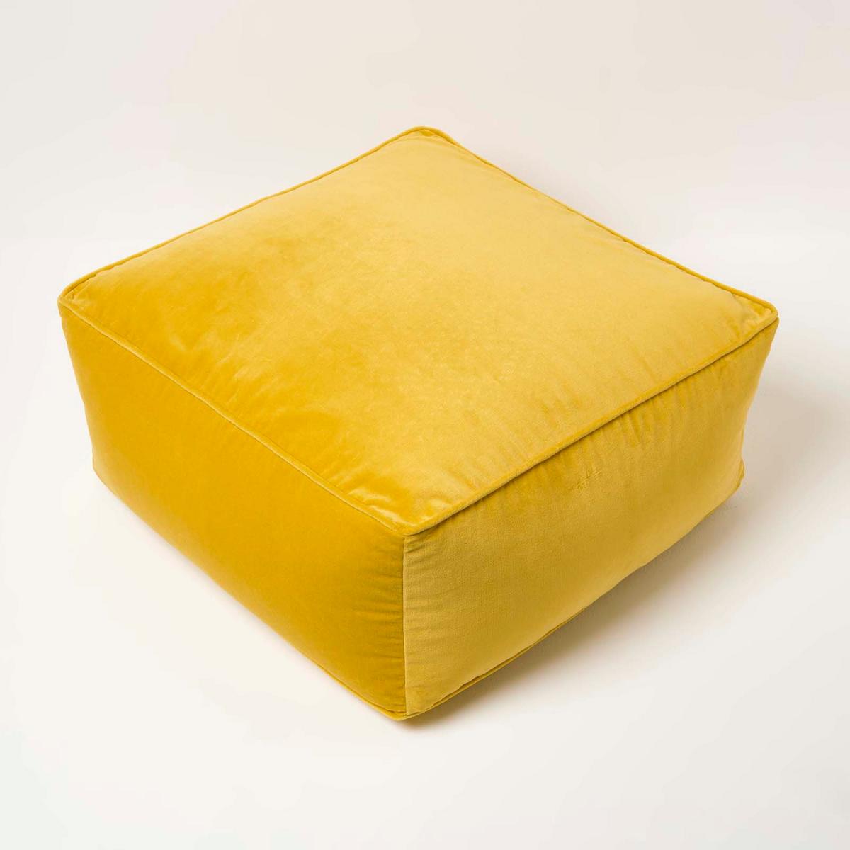 SITZPOUF senfgelb mit Samt-Bezug, 60/60/27 cm - Currygelb, Textil (60/27/60cm) - Homescapes