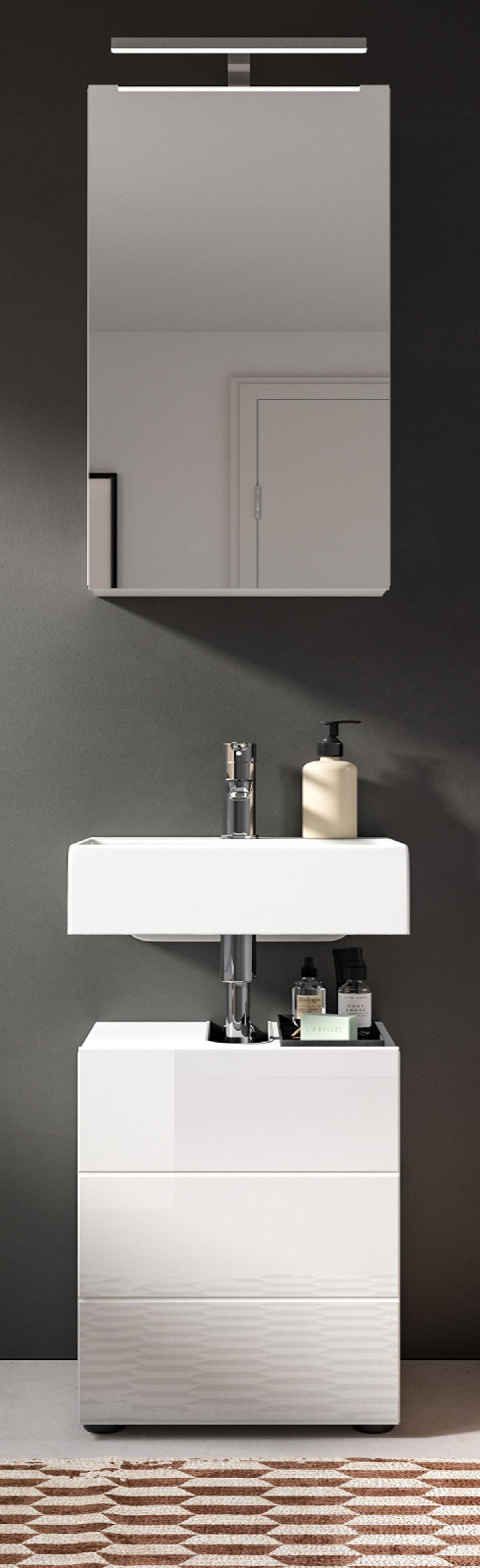 BADMÖBEL-SET 2-teilig weiß Hochglanz, Badkombination 38 x 190 cm - Weiß Hochglanz, Glas/Holzwerkstoff (38/190/34cm) - Inn.Furn