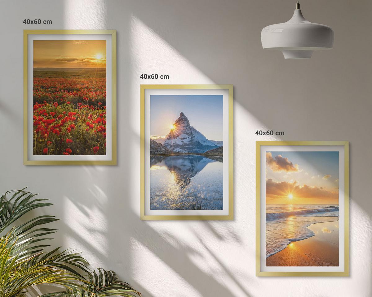 BILDER SET 3er Set - 40x60 cm Goldrahmen - Landschaften aus Bergen und Meeren im Westen - Goldfarben, Kunststoff (40/60cm) - TULUP