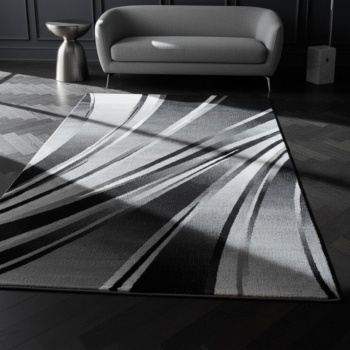 KURZFLORTEPPICH DRAU, mit abstraktem Wellenmuster, Schwarz, 120 x 170 cm - Schwarz, Textil (120/170cm) - KADIMA DESIGN
