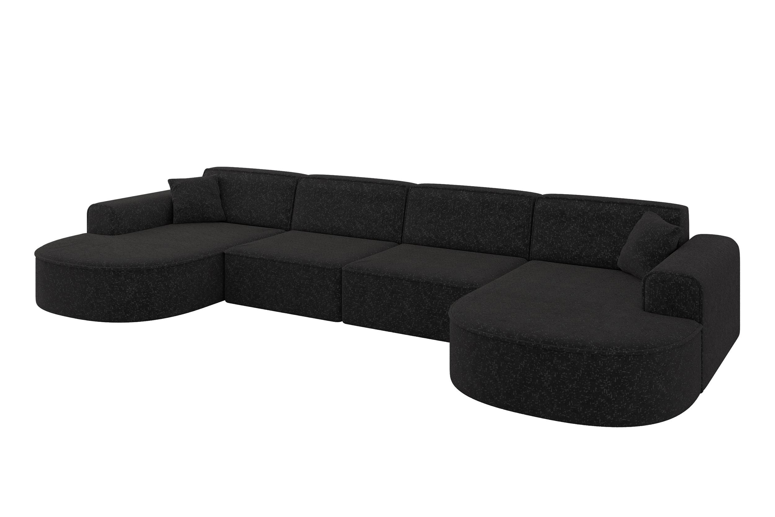 WOHNLANDSCHAFT MARI-U2 - 388x171x79 cm Schwarz Tissu - Schwarz, Holzwerkstoff/Kunststoff (388/79/171cm) - ALTDECOR