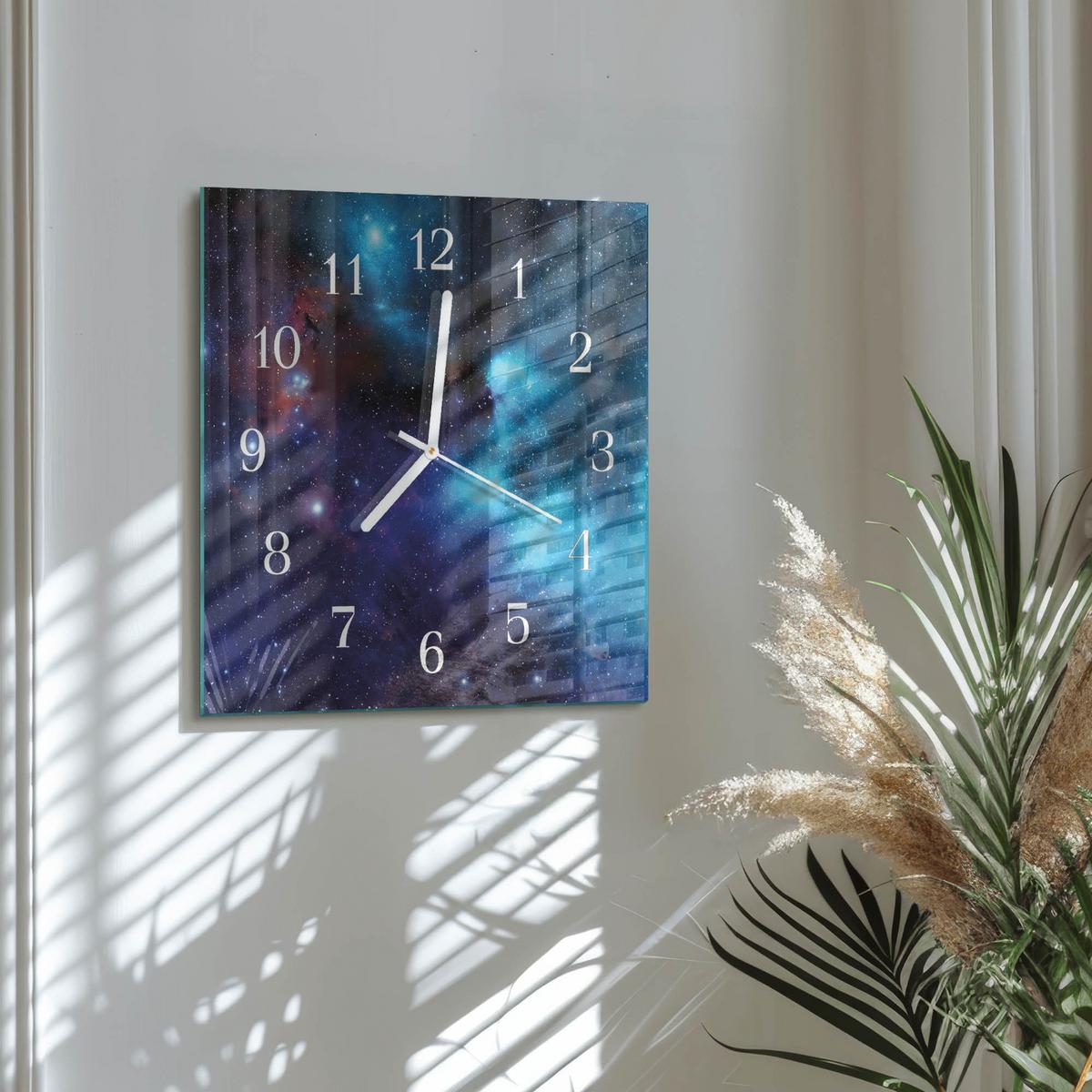 WANDUHR aus Glas 30x30 cm - Sternenhimmel - Blau, Glas (30/30/0.4cm) - TULUP