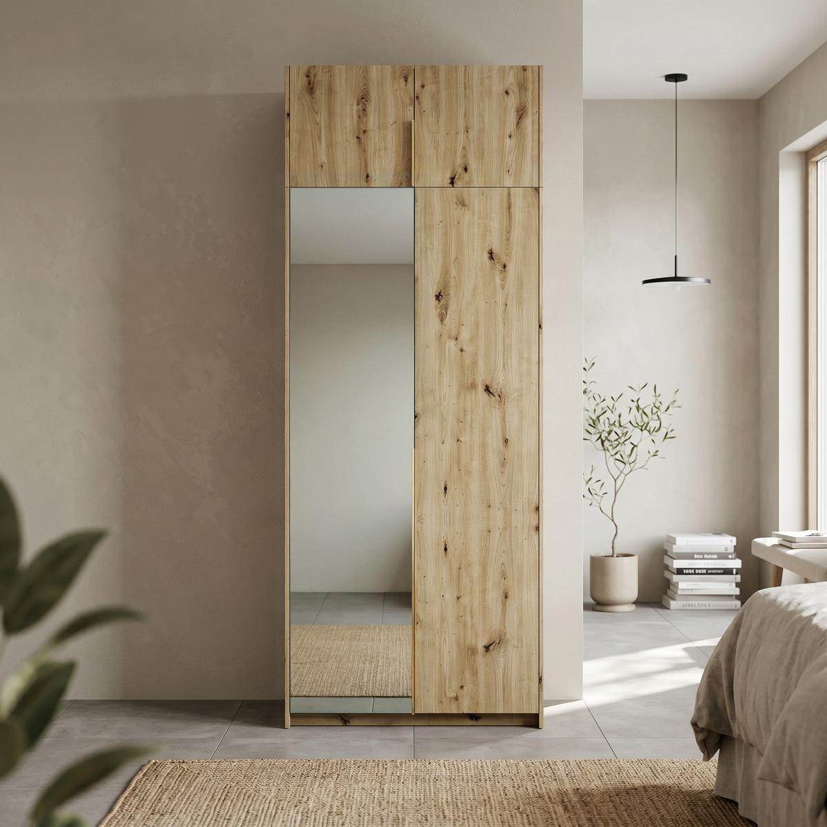 DREHTÜRENSCHRANK THALIA 100/250/58cm 2-türig mit Spiegel Eiche Artisan - Eiche Artisan, Holzwerkstoff (100/250/58cm) - MASSENO