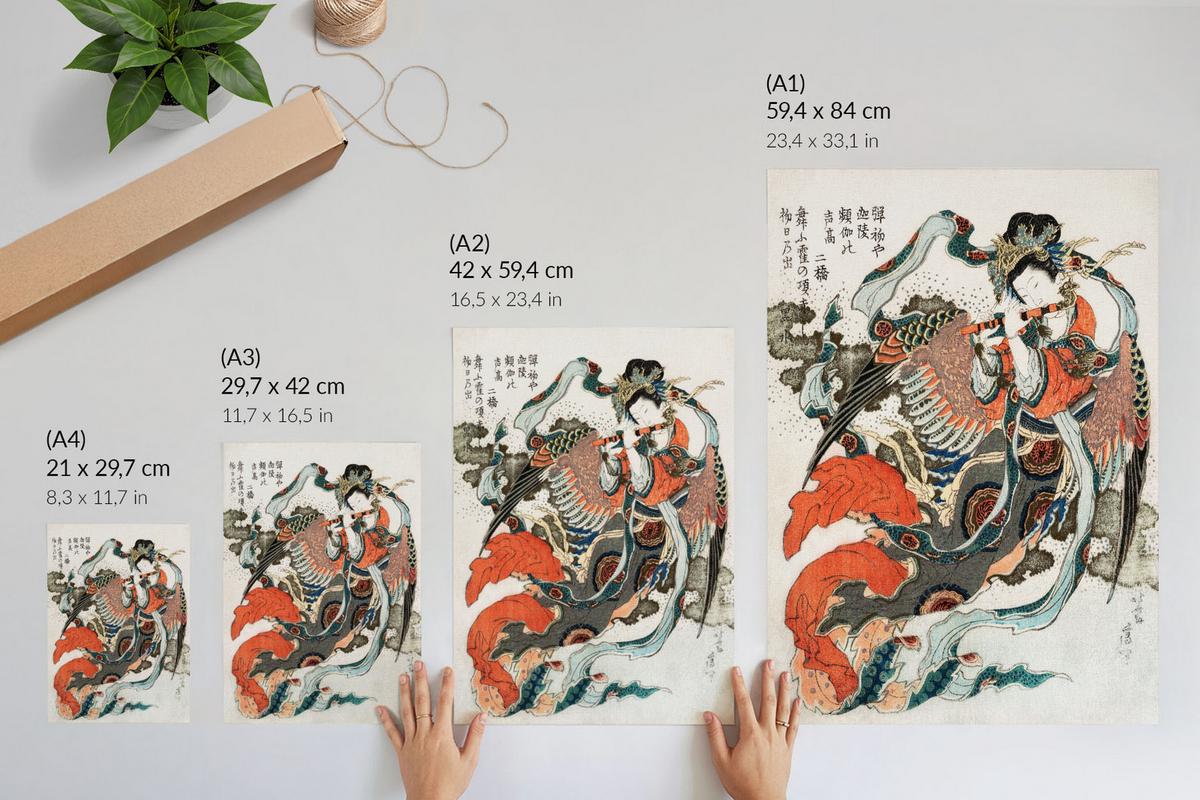 POSTER - 59x84 cm - Hokusai - Japanische Frau - Rot, Textil (59/84/0.1cm) - TULUP