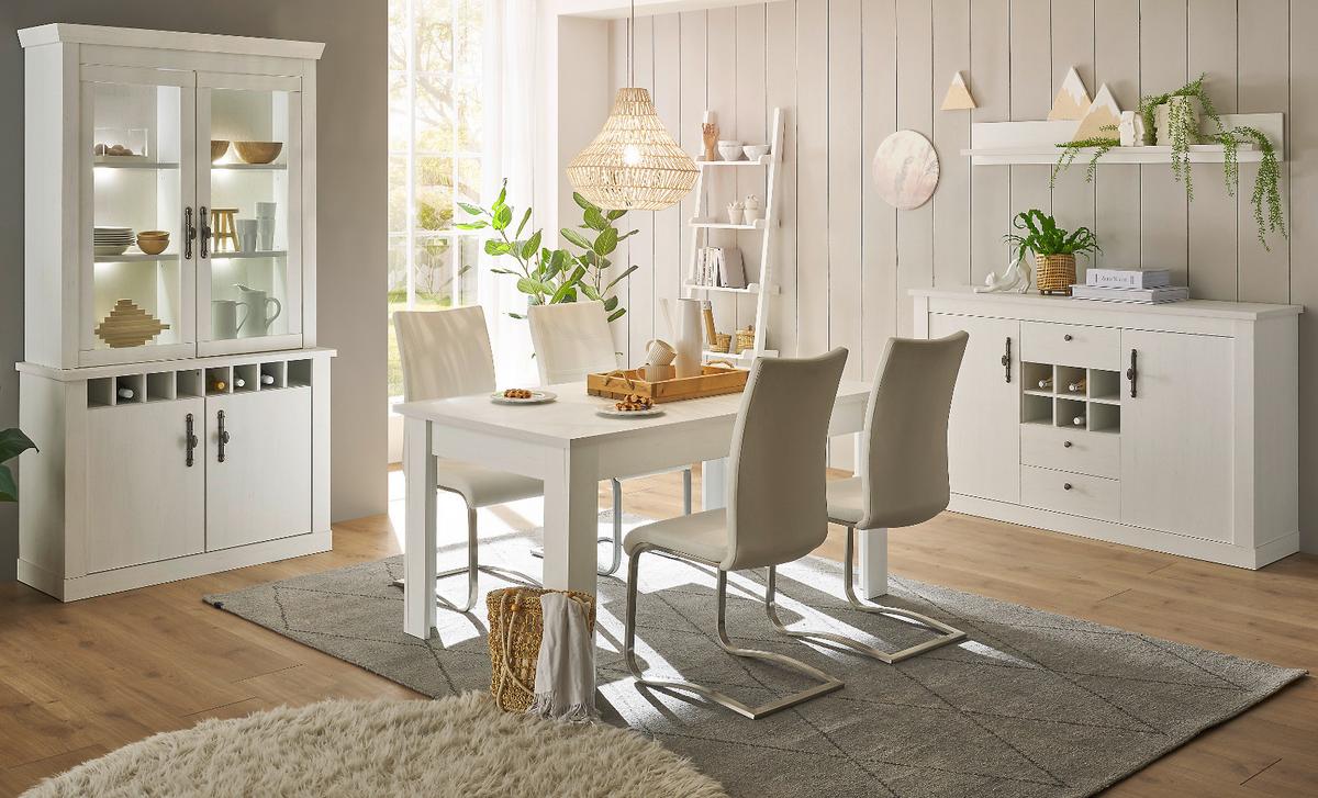KOMMODE weiß Pinie Landhaus, Highboard 105 x 146 cm, Soft-Close-Funktion - Weiß, Holzwerkstoff/Kunststoff (107/146/38cm) - Furn.Design