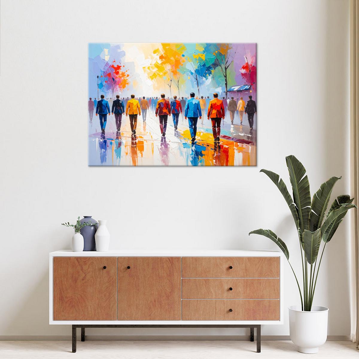 LEINWANDBILD Menschen auf der Straße Menschenmenge Stadt 90x60cm - Multicolor, Textil (90/60cm) - Feeby