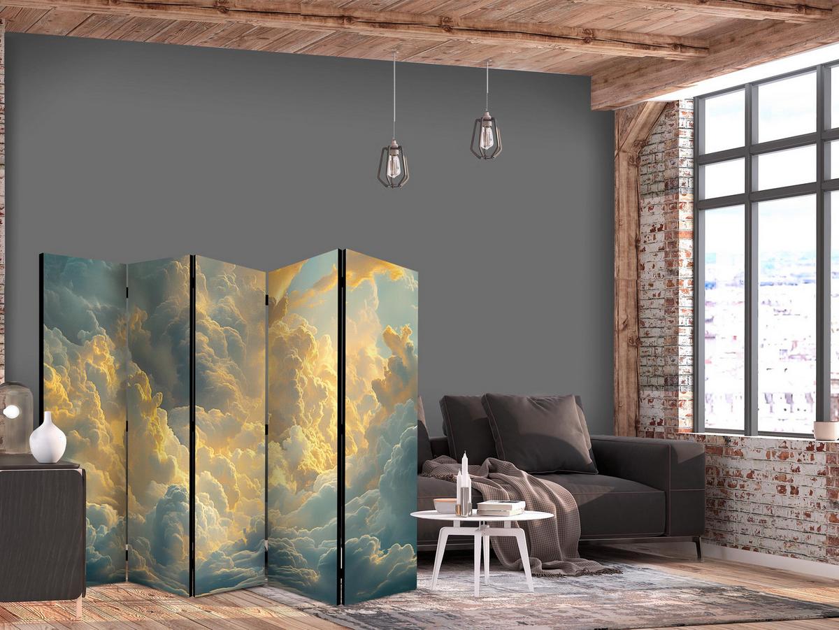 PARAVENT Beidseitig Bedruckter 5-tlg 225x172 cm Himmel Voller Wolken - Gelb, Holz/Textil (225/172/3cm) - Muralo