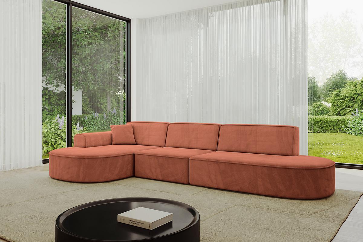 ECKSOFA Ottomane Links MARI-L2 - 328x171x79 cm Koralle Velours - Koralle/Schwarz, Holzwerkstoff/Kunststoff (328/171cm) - ALTDECOR