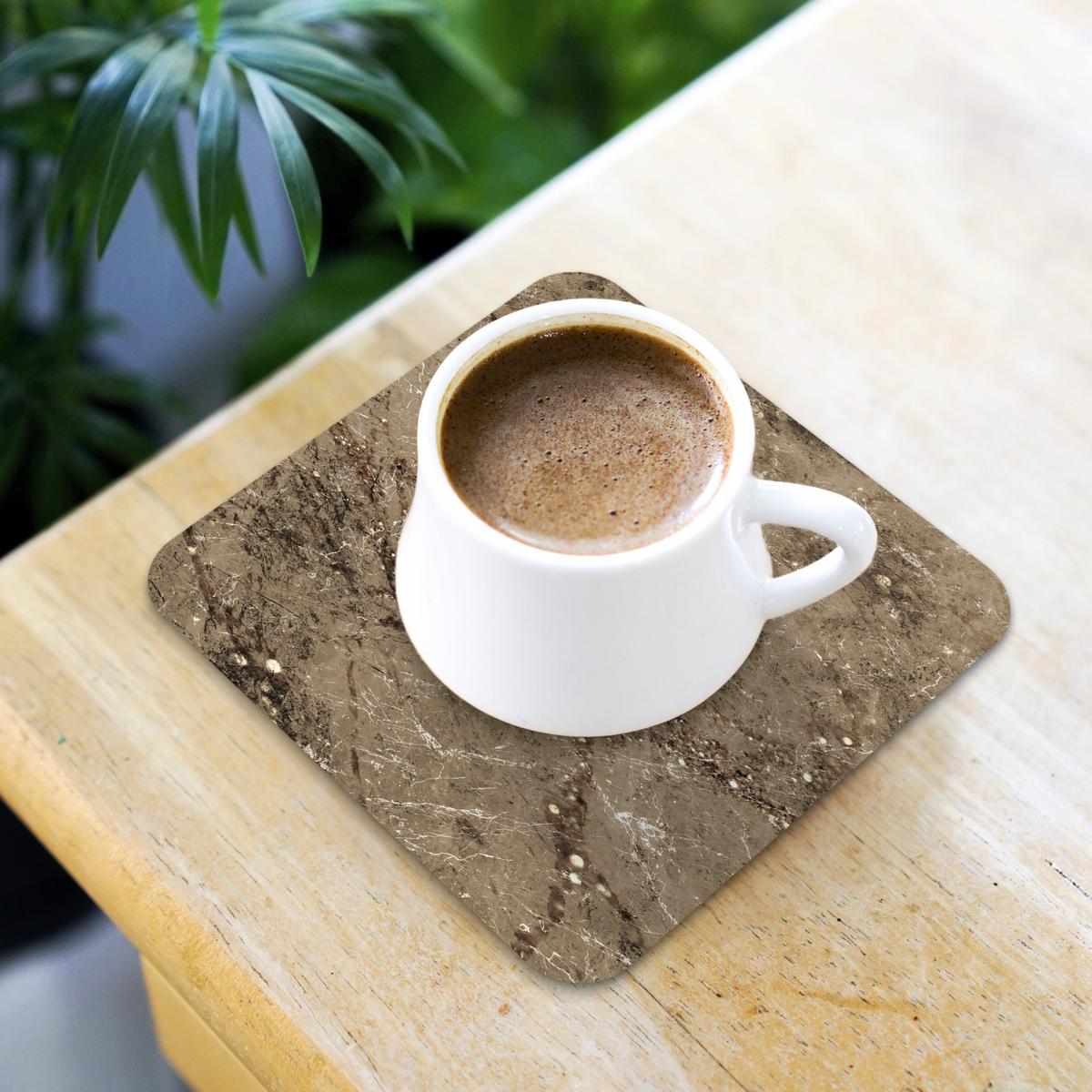 GLASUNTERSETZER 6er-Set Marmor - Braun - Glitter Telleruntersetzer 10x10 cm - Braun, Naturmaterialien (10/0.2cm) - MuchoWow