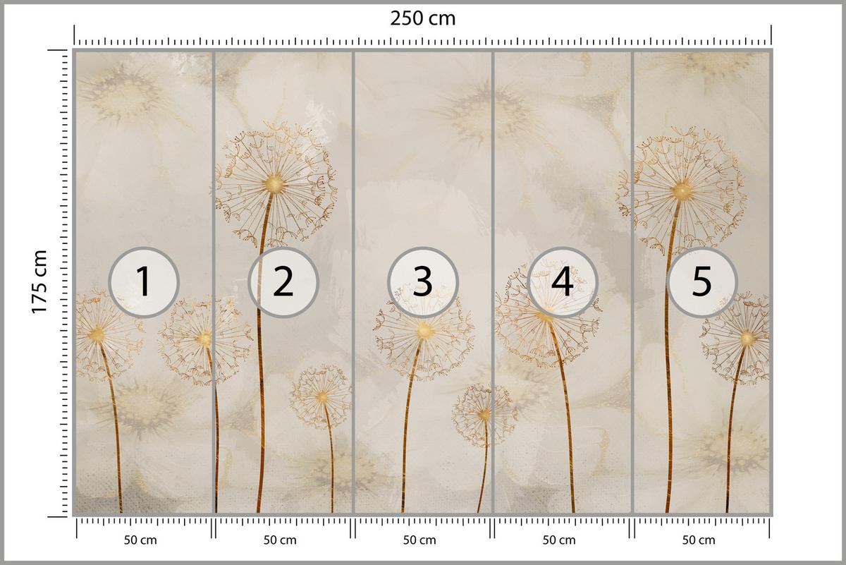 FOTOTAPETE für Schlafzimmer Goldene Löwenzahn Aquarell Blumen 250x175 - Gelb/Beige, Papier (250/175cm) - Muralo