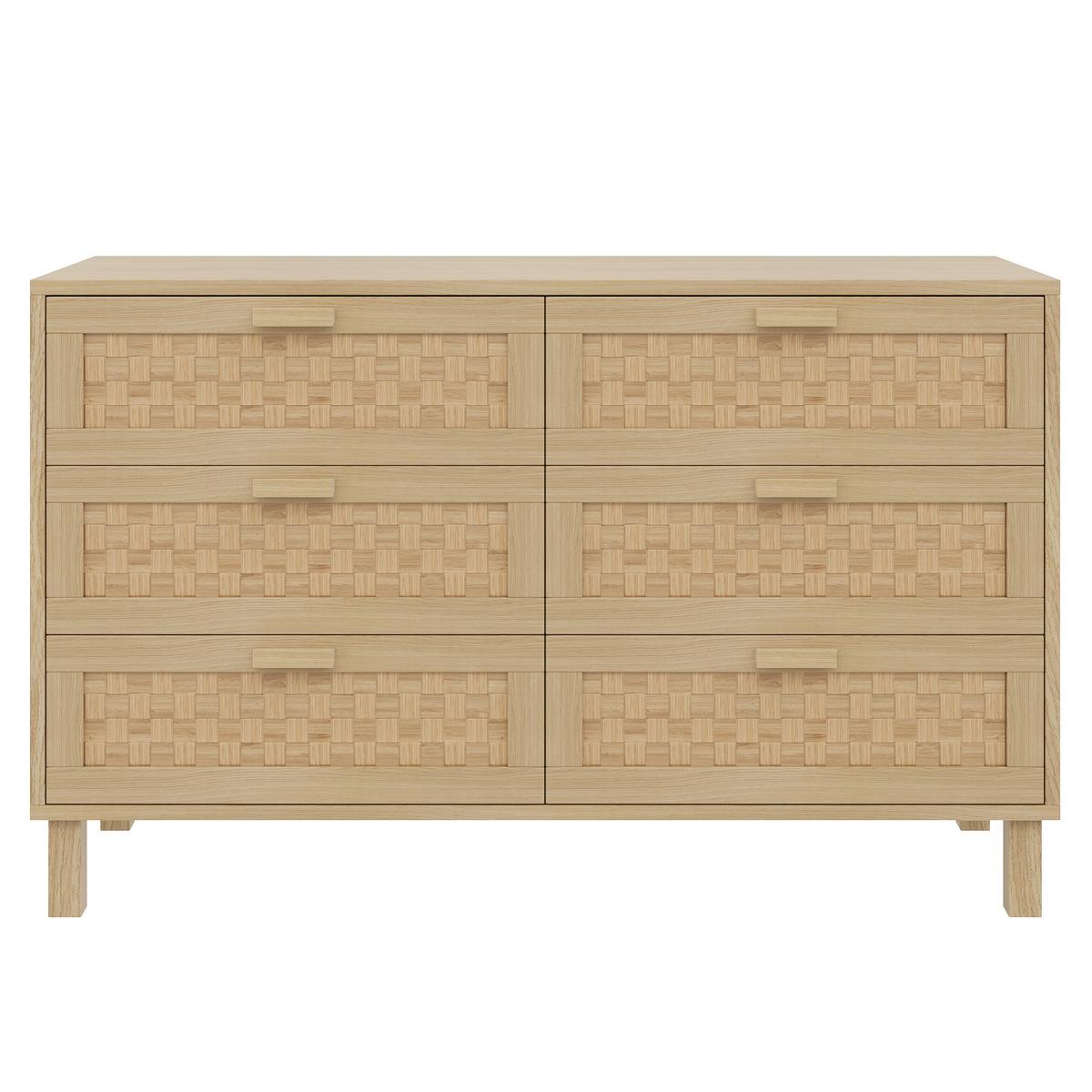 SIDEBOARD mit 6 Schubladen Rattan, 120/40/75cm - Buchefarben, Holzwerkstoff (120/75/40cm) - Urban Meuble