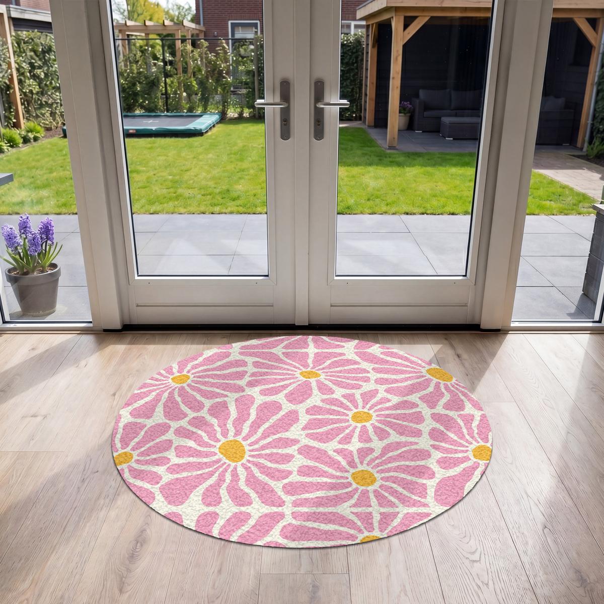FUSSMATTE Blumen - Muster - Rosa - Beige - Orange Sauberlaufmatte 120x120 cm - Rosa, Kunststoff (120/0.4cm) - MuchoWow