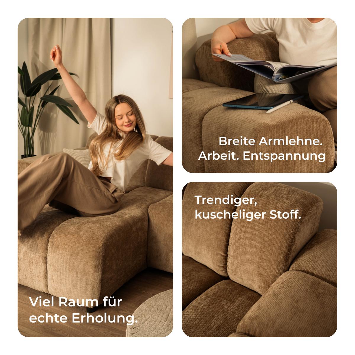ECKSOFA SETIA LM R-S Grün Chenille - Grün, Holzwerkstoff (304/165cm) - MASSENO