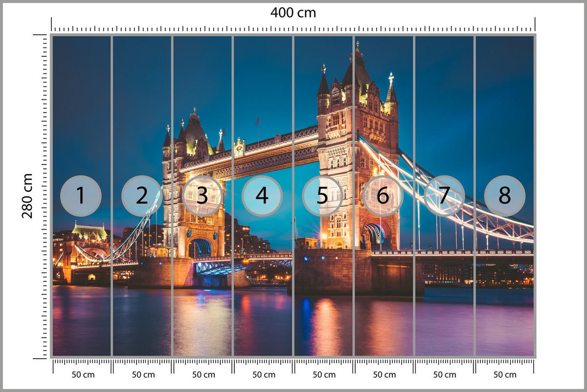 FOTOTAPETE für Wohnzimmer Tower Bridge London Thames Panorama 400x280 - Gelb/Rot, Papier (400/280cm) - Muralo
