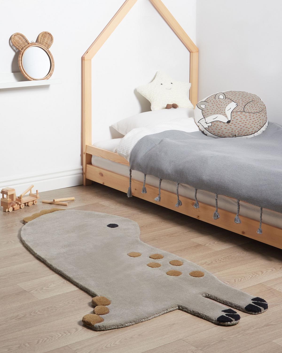 KINDERTEPPICH Dino 160/100 cm - Grau, Naturmaterialien (100/160cm) - Beliani