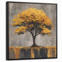 LEINWAND Bilder mit Rahmen - Baum - Blätter - Gold - Abstrakt - 50x50 - Grau, Textil (50/50cm) - MuchoWow